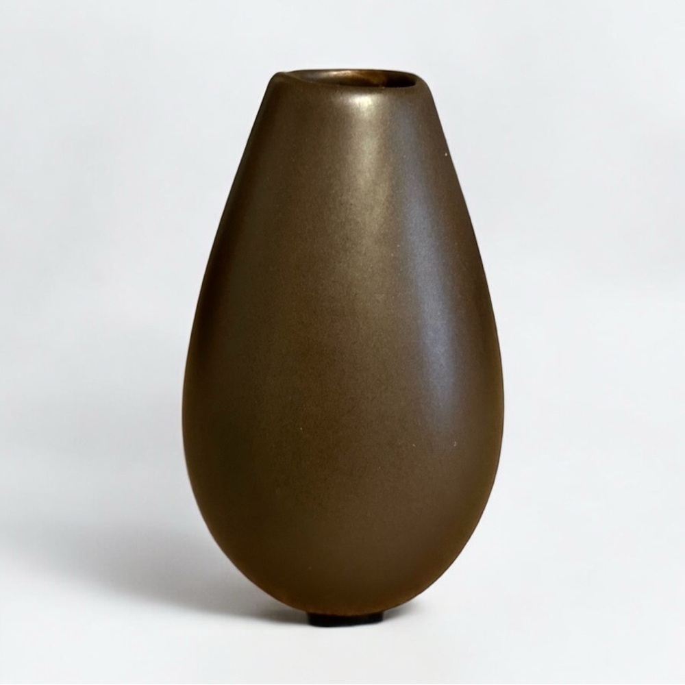 Vintage Matte Brown Stoneware Vase Modern Decor Signed Pottery